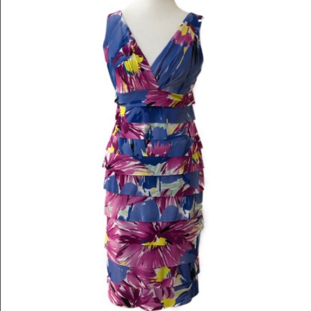 London Times Tiered Skirt Floral Sleeveless Dress
